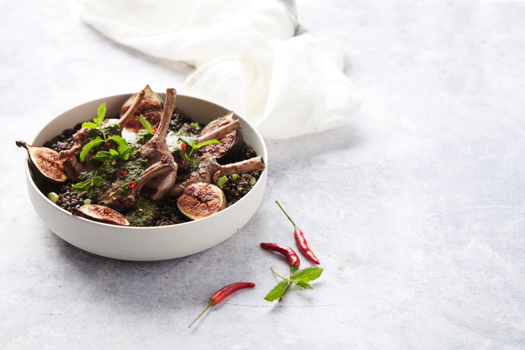 Grilled Lamb Mignonettes with Lentil Salad and Figs